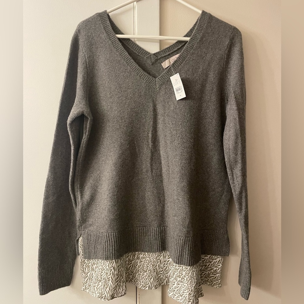 LOFT mixed material sweater/top, sage green, size Medium